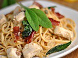 Skillet Chicken Saltimbocca Spaghetti