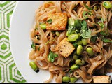 Spicy Sesame-Soy Rice Noodles with Tofu and Edamame