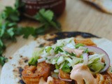 Spicy Shrimp Tacos with Cilantro-Lime Slaw and Creamy Sriracha Sauce