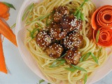 Sticky Asian Meatballs with Noodles
