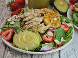 Strawberry and Avocado Chicken Salad with Crispy Fried Goat Cheese and Honey Lemon Dijon Poppyseed Vinaigrette + Weekly Menu