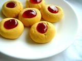 Eggless Custard Thumbprint Jam Cookies