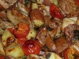 Krokante kipkarbonades met aardappelen en tomaat