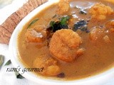 Chemmeen theeyal (prawns in tangy roasted coconut gravy)