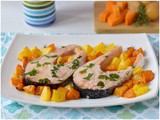 Salmone al forno con patate e zucca