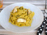 Tagliatelle con scampi e pesto di pistacchi