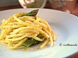 Timballino di bucatini con patate zola e asparagi