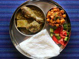 Mangalorean Plated Meal Series - Boshi# 17 - Chicken Green Curry, Chana Sukka, Salad & Neer Dosa