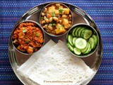 Mangalorean Plated Meal Series - Boshi# 18 - Mushroom Curry, Gule Sukhe, Salad & Neer Dosa