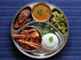 Mangalorean Plated Meal Series - Boshi# 34 - Crab Sukka Masala, Fried Fish, Daaliso Saar, Gosalem Thel Piyao & Rice
