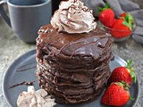 Easy Chocolate Oatmeal Pancakes with Chocolate Sauce and Chocolate Whipped Cream