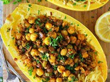 Spicy Vegan Chickpea Lentil Stuffed Spaghetti Squash