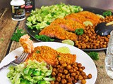 Walnut Encrusted Spicy Salmon with Roasted Chickpeas and Brussels Sprouts