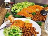 Walnut Encrusted Spicy Salmon with Roasted Chickpeas and Brussels Sprouts