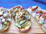 Trio de oignons et des scarole braisé sur des croûtons grillés