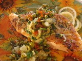 Pan Roasted Sea Bass with Lemon Olive Relish