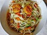 Fusion Spaghetti (in Spicy Curry Sauce served with Italian spiced Prawns Fry)