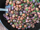 Balsamic roasted purple Brussels sprouts with grapes and chestnuts