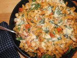 Chicken, butternut squash, and spinach skillet pasta bake
