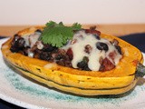 Chorizo and black bean stuffed delicata squash boats