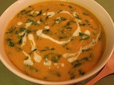 Curried sweet potato, lentil, and spinach soup
