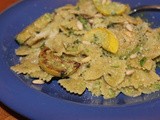 Farfelle with summer squash and garlic scape pesto