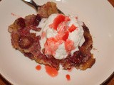 Strawberry spoon bread with vanilla cream