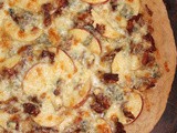 Three-cheese apple and bacon pizza