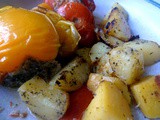 Gefüllte Paprika,Bratkartoffel,Quitten-Joghurtspeise