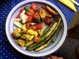 Grüner Spargel,Ofenkartoffeln,Avocado,Tomaten mit Büffelmozerella,vegetarisch