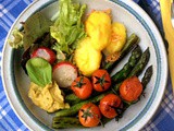 Grüner Spargel,Tomaten,Ofenkartoffeln,Salat,Guacamole,Dessert,vegetarisch