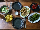 Grüner Spargel,Zucchini,Tomaten,Gurkensalat,Kartoffeln, vegan