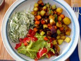 Rohgebratene Kartoffel, Guacamole, Kohlrabisalat,Zitronenmuffins