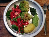 Romanescu,Guacamole,Bärlauchpesto,Tomatenragout,Kartoffeln,vegan