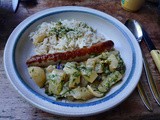 Schmorgurken,Reis,Italienische Bratwurst