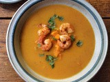 Süßkartoffelsuppe mit Prawns,pescetarisch