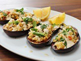 Couscous Stuffed Aubergine with Tahini Sauce