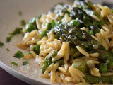 Easy Orzo Risotto Recipe with Peas and Asparagus