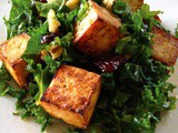 Kale Salad with Cherries, Walnuts and Tofu Croutons