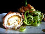 Involtini di pesce bandiera e pancetta con puntarelle