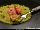 Risotto con crema di piselli e menta e tartare di gamberi rossi