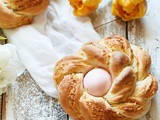 Easter bread with cheese and an egg