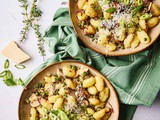 Gnocchi with goat cheese and baked mushrooms