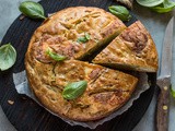 Onion cake with basil and brie