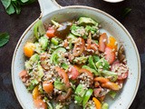 Salad with farro, tomato and chili dressing