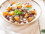 Spelt salad with pumpkin, feta and pomegranate