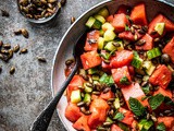 Spicy watermelon salad with crunchy pepitas