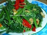 Simple Stir Fried Chayote Shoots/Dragon Beard or Dragon Whiskers (龍鬚菜) with Dried Shrimps