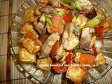 Stir Fried Chinese Leeks with Roast Pork and Hard Tofu (Taukwa/Bean Curd)