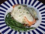 Pan Fried Salmon with Dill Sauce, Mushroom, French Bean and Pasta